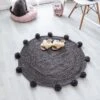 Tapis Rond Tissé Avec Des Pompons • Moment Cocooning