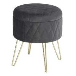 Pouf Rond De Rangement Imitation Velours • Moment Cocooning