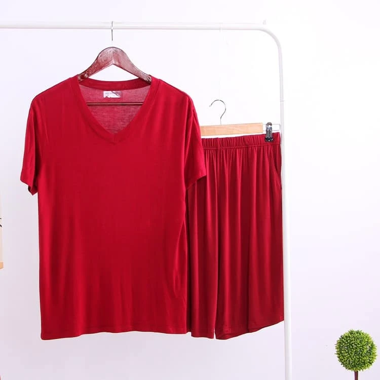 Pyjama D'été Uni Pour Hommes T-shirt Col V Et Short • Moment Cocooning 8 Pyjama D'été Uni Pour Hommes T-shirt Col V Et Short • Moment Cocooning – Image 6