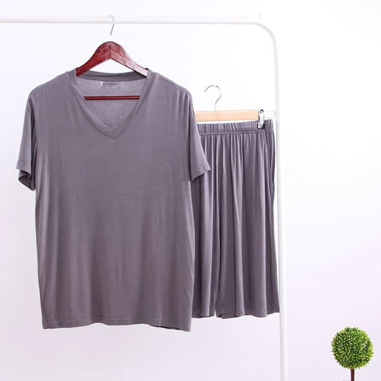 Pyjama D'été Uni Pour Hommes T-shirt Col V Et Short • Moment Cocooning 9 Pyjama D'été Uni Pour Hommes T-shirt Col V Et Short • Moment Cocooning – Image 7