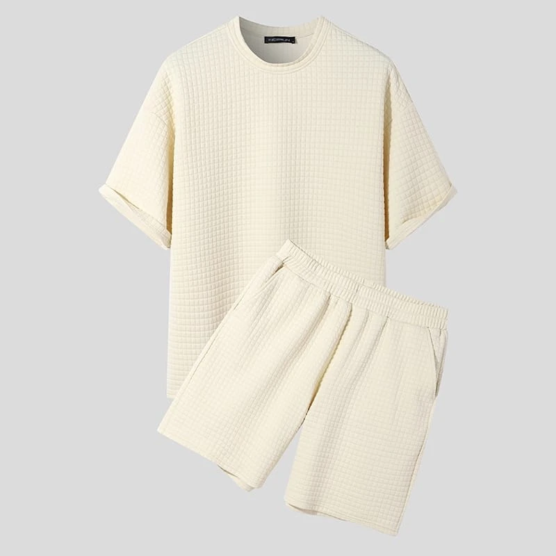Ensemble D'été Décontracté Pour Hommes En Tissu Gaufré • Moment Cocooning 4 Ensemble D'été Décontracté Pour Hommes En Tissu Gaufré • Moment Cocooning – Image 2