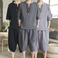 Ensemble D'été Décontracté Style Asiatique Pour Homme • Moment Cocooning