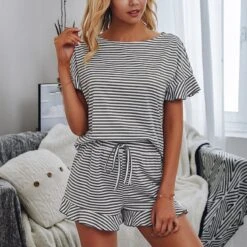 Ensemble Cocooning D'été à Rayures Pour Femme • Moment Cocooning -Maison Série 51605 bcv2zp