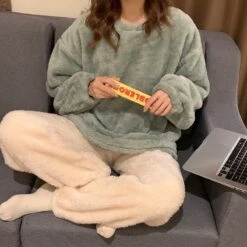 Ensemble De Pyjama En Peluche Bicolore • Moment Cocooning