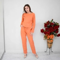 Ensemble Cocooning En Coton Et Lin, Pantalon Droit Et Haut Col Bateau • Moment Cocooning -Maison Série 76791 0lhb0t scaled 1