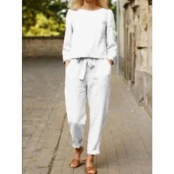 Ensemble Cocooning En Coton Et Lin, Pantalon Droit Et Haut Col Bateau • Moment Cocooning -Maison Série 77002 8726f1