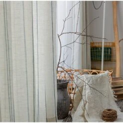 Rideau Léger En Coton Et Lin Rayé Bleu • Moment Cocooning -Maison Série 78805 yoe50j