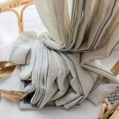 Rideau Léger En Coton Et Lin Rayé Bleu • Moment Cocooning