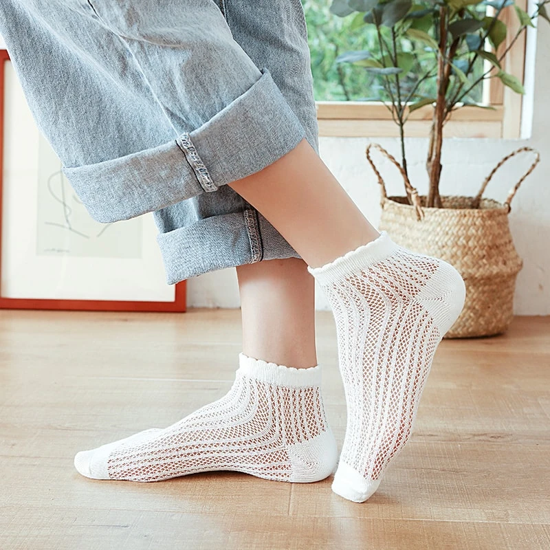 5 Paires De Chaussettes Courtes En Maille Fine Pour Femmes • Moment Cocooning 4 5 Paires De Chaussettes Courtes En Maille Fine Pour Femmes • Moment Cocooning – Image 2