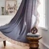 Rideau Semi Occultant En Coton Et Lin Gris Et Volant Beige • Moment Cocooning