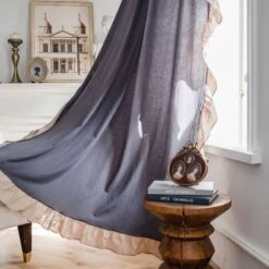 Rideau Semi Occultant En Coton Et Lin Gris Et Volant Beige • Moment Cocooning