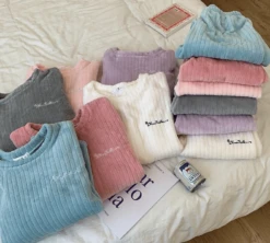 Pyjama Chaud En Velours à Rayures Pour Femme • Moment Cocooning -Maison Série BLEU3 e1639901793739