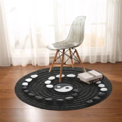 Tapis Cocooning Ying Et Yang • Moment Cocooning -Maison Série BeddingOutlet tapis rond Tai Chi Yin ang Yang tapis de salon avec pierres doux noir et