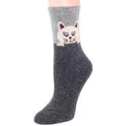 Chaussettes Félines • Moment Cocooning -Maison Série Chaussettes en laine pour femmes 5 paires Vintage motif Animal chat chaussettes chaudes paisses confortables tricot 2