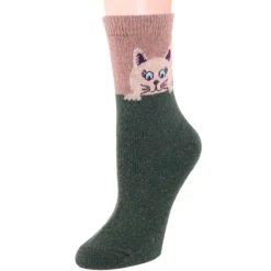 Chaussettes Félines • Moment Cocooning -Maison Série Chaussettes en laine pour femmes 5 paires Vintage motif Animal chat chaussettes chaudes paisses confortables tricot 4