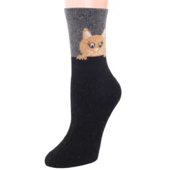 Chaussettes Félines • Moment Cocooning -Maison Série Chaussettes en laine pour femmes 5 paires Vintage motif Animal chat chaussettes chaudes paisses confortables tricot 5
