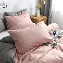 Housse De Couette De Couleur Unie Avec Ses Taies D'oreiller • Moment Cocooning 11 Housse De Couette De Couleur Unie Avec Ses Taies D'oreiller • Moment Cocooning -Maison Série LOVINSUNSHINE housse de couette ensemble de literie couleur unie rose taille King Queen AB 178 3