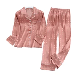 Pyjama Léger Pour Femme à Manches Longues • Moment Cocooning -Maison Série Lisacmvpnel Pyjama manches longues et pantalon combinaison tissu imprim en soie de glace mode automne 4