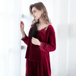 Ensemble 4 Pièces Pyjama En Velours Pour Femme • Moment Cocooning