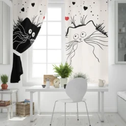 Rideau Cocooning Chats Amoureux • Moment Cocooning -Maison Série Rideaux de chambre de chat noir et blanc grande fen tre lumi re de salon chambre 3
