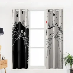 Rideau Cocooning Chats Amoureux • Moment Cocooning -Maison Série Rideaux de chambre de chat noir et blanc grande fen tre lumi re de salon chambre 4
