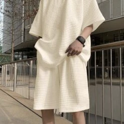 Ensemble D'été Décontracté Pour Hommes En Tissu Gaufré • Moment Cocooning