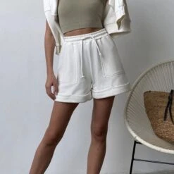 Short Décontracté Taille Haute En Coton Pour Femme • Moment Cocooning -Maison Série sdcb